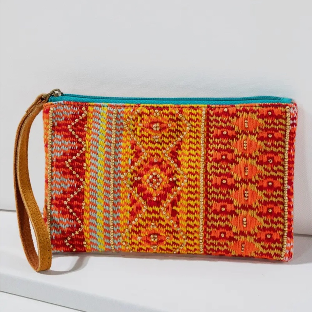 Southwestern Bohemian Vibrant Orange and Teal Women's Clutch NWT - Picture 3 of 12